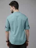 The Roadster Lifestyle Co Men Green Solid Mandarin Collared Sustainable Casual Shirt