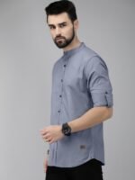 The Roadster Lifestyle Co. Men Grey Solid Mandarin Collar Slim Fit Casual Shirt