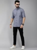 The Roadster Lifestyle Co. Men Grey Solid Mandarin Collar Slim Fit Casual Shirt