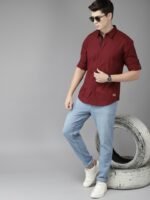 The Roadster Lifestyle Co. Men Maroon Pure Cotton Solid Sustainable Casual Shirt