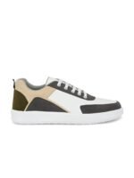 The Roadster Lifestyle Co. Men White & Olive Green Colourblocked Lightweight Sneakers