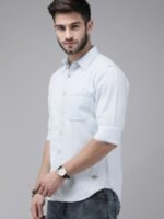 The Roadster Lifestyle Co Men White Solid Regular Fit Chambray Casual Shirt