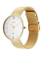 Titan Men Gold-Toned Brass Dial & Stainless Steel Bracelet Style Straps Analogue Watch 1849YM01