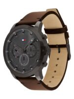 Tommy Hilfiger Men Gunmetal-Toned Dial & Brown Leather Straps Chronograph Watch TH1791799W