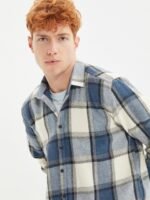 Trendyol Men Navy Blue Tartan Checks Checked Casual Shirt