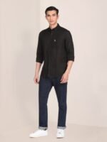 U.S. Polo Assn. Men Black Solid Linen Tailored Fit Casual Shirt