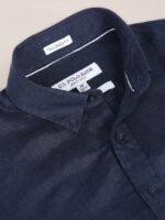 U.S. Polo Assn. Men Navy Blue Tailored Fit Solid Opaque Pure Linen Casual Shirt