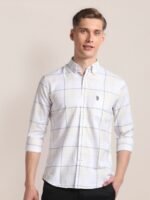 U.S. Polo Assn. Windowpane Checks Checked Spread Collar Cotton Casual Shirt