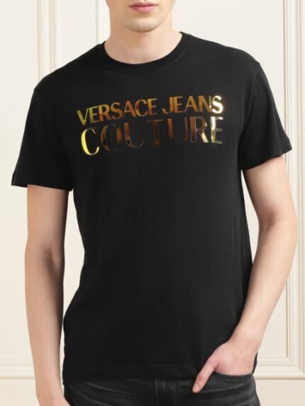 Versace Jeans Couture Holographic Typography Printed Cotton T-shirt