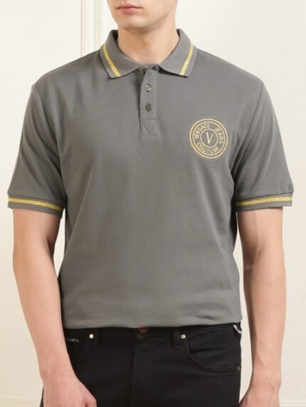 Versace Jeans Couture Men Applique Polo Collar T-shirt