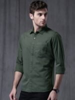 WROGN Men Green Slim Fit Solid Casual Shirt