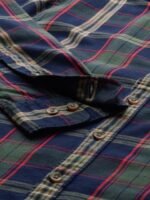 WROGN Men Navy Blue & Olive Green Slim Fit Checked Casual Shirt