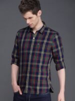 WROGN Men Navy Blue & Olive Green Slim Fit Checked Casual Shirt