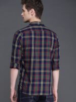 WROGN Men Navy Blue & Olive Green Slim Fit Checked Casual Shirt