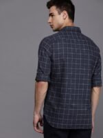 WROGN Men Navy Blue & Red Slim Fit Checked Casual Shirt