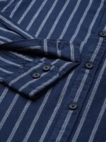 WROGN Men Navy Blue & White Pure Cotton Slim Fit Striped Casual Shirt
