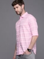 WROGN Men Pink & White Slim Fit Striped Pure Cotton Casual Shirt