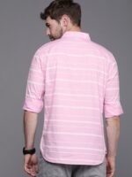 WROGN Men Pink & White Slim Fit Striped Pure Cotton Casual Shirt