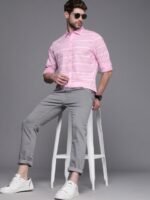 WROGN Men Pink & White Slim Fit Striped Pure Cotton Casual Shirt