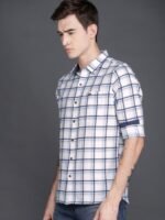 WROGN Men White & Blue Slim Fit Checked Casual Shirt