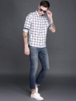 WROGN Men White & Blue Slim Fit Checked Casual Shirt